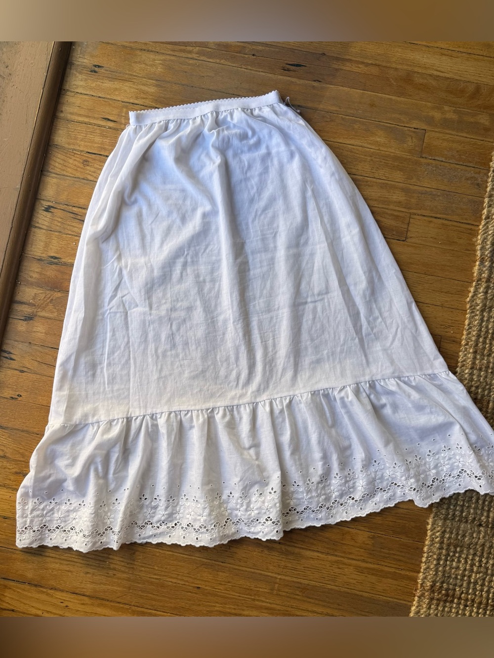 Vintage White Cotton Midi Slip Skirt